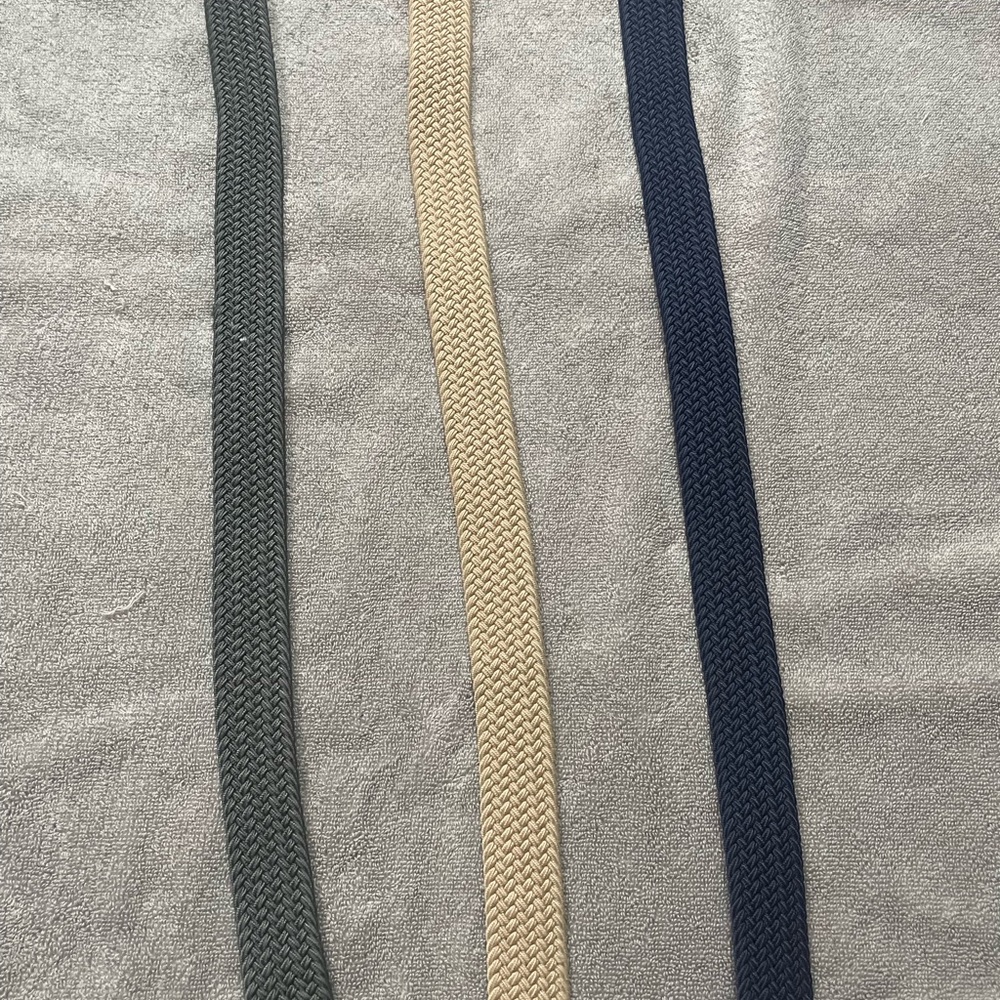 Men's Braided Stretch Elastic Belts Lot of 3 Grey, Tan, and Navy 40 inches long